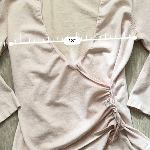 Vintage y2k Light Pink Beige Faux Wrap top with 3/4 Sleeves and Beaded detail - Picture 5 of 7